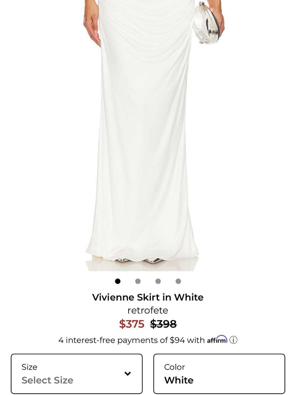 Retrofete White Ruched Maxi Skirt